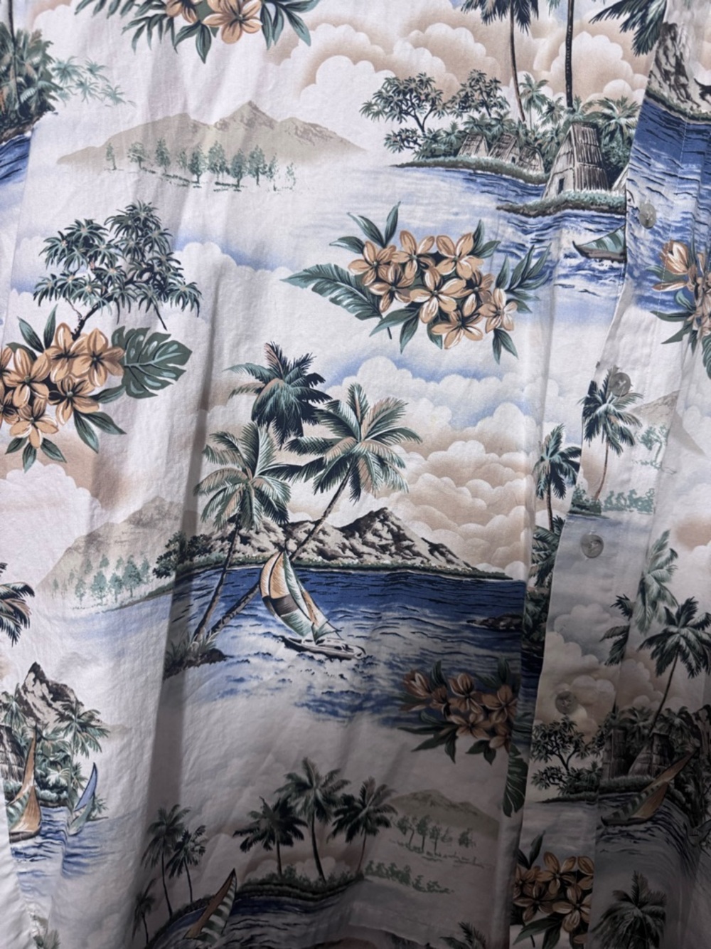 Pierre Cardin Hawaiian Shirt Mens 2XLT Island Scene Boat Palm Button - Picture 4 of 8